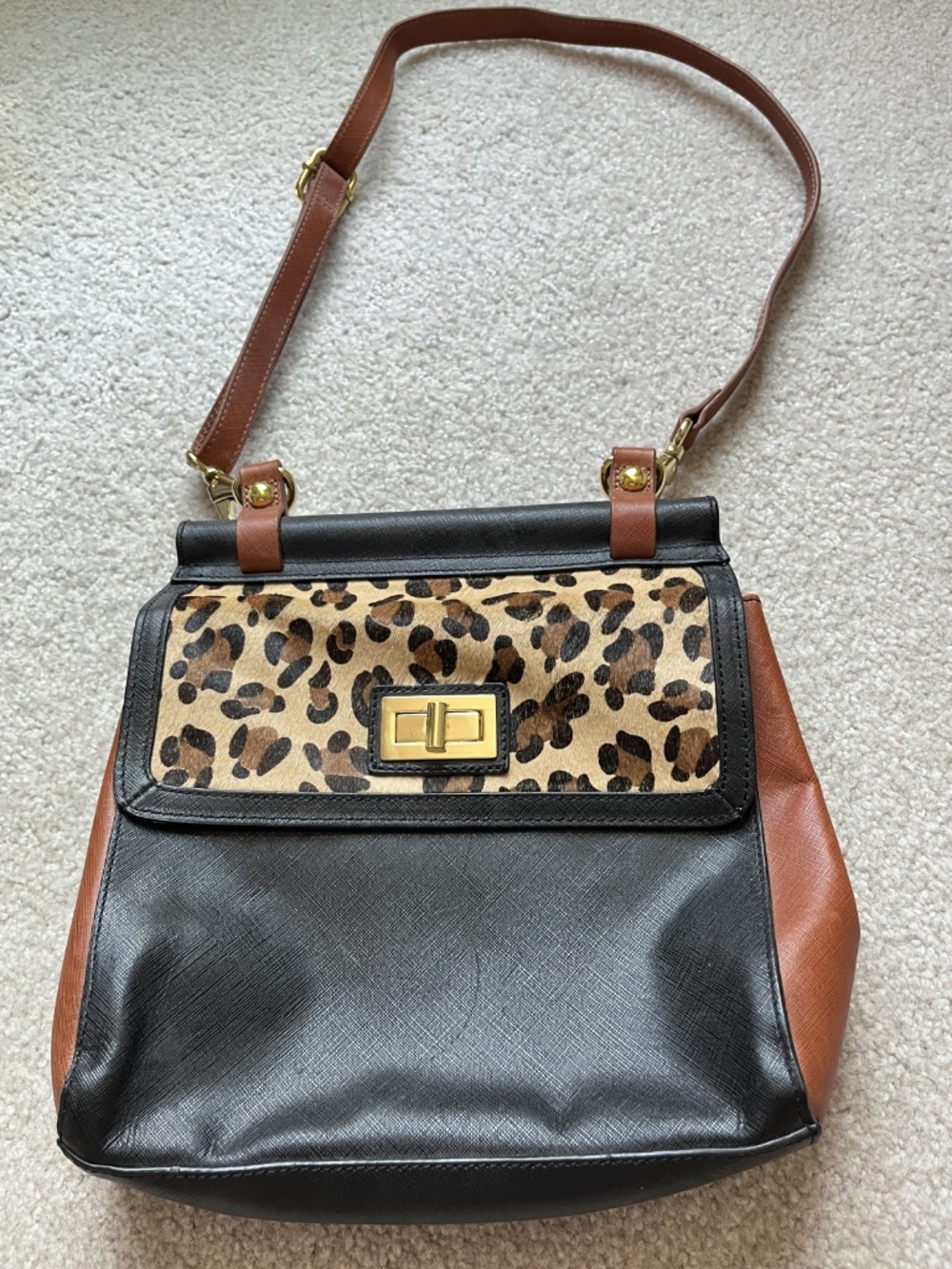 Authentic Vintage 90s Giani Bernini Cheetah Print Purse, Black & Brown, Shoulder